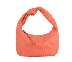 Woven tie handle shoulder bag