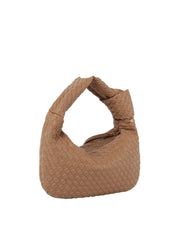 Woven tie handle shoulder bag