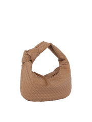 Woven tie handle shoulder bag