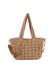 Quilted design daily tote with crossbody strap