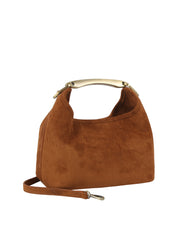 Metal Bar Suede Hobo Bag