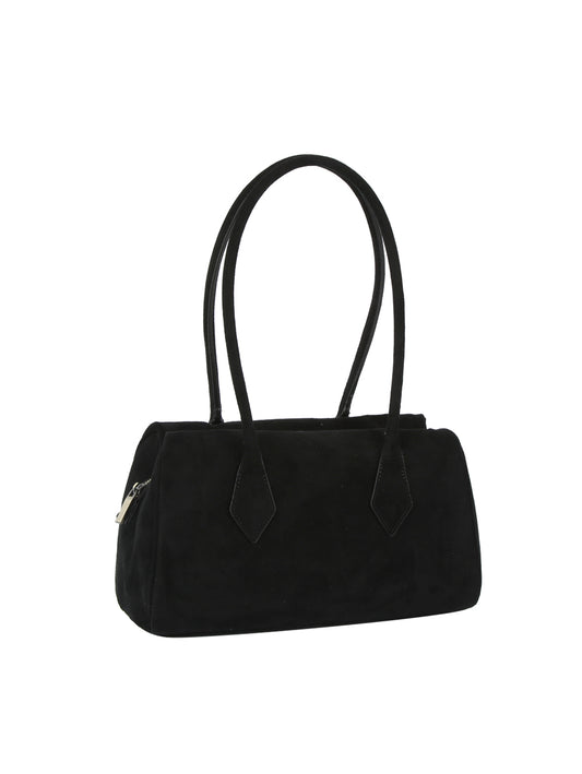 Suede Long Handle Boston Handbag