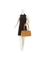 Suede Long Handle Boston Handbag