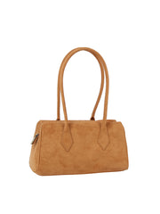 Suede Long Handle Boston Handbag