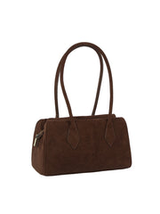 Suede Long Handle Boston Handbag