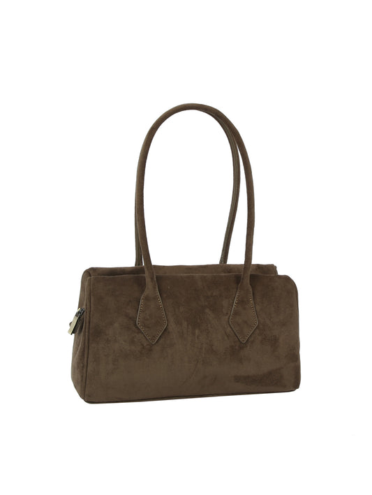 Suede Long Handle Boston Handbag