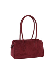 Suede Long Handle Boston Handbag