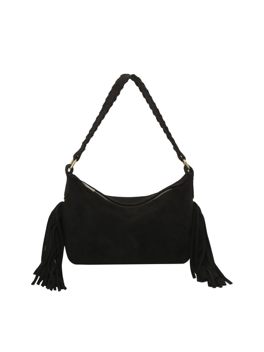 Braided Strap Fringe Suede Shoulder Bag