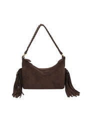Braided Strap Fringe Suede Shoulder Bag