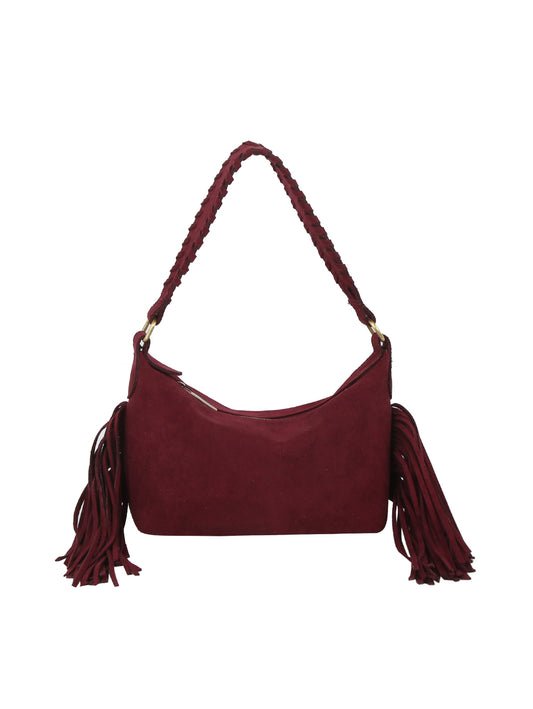 Braided Strap Fringe Suede Shoulder Bag