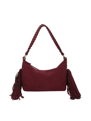 Braided Strap Fringe Suede Shoulder Bag