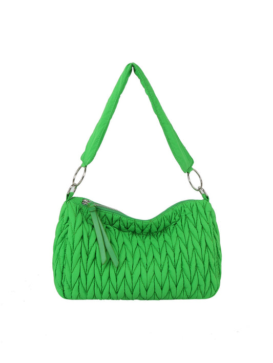 Woven detail puffy leather shoulder bag