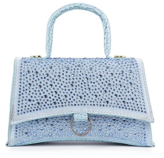 Rhinestone Accented Croc Embossed Hand Tote