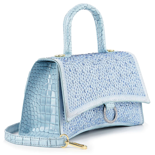 Rhinestone Accented Croc Embossed Hand Tote