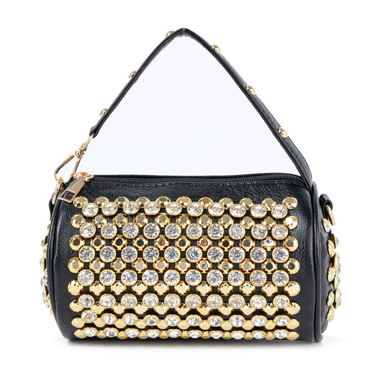 Studded Rhinestone Barrel Bag