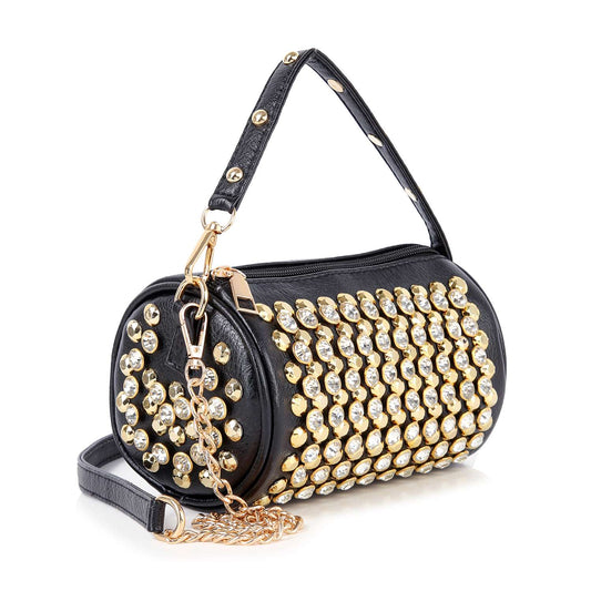 Studded Rhinestone Barrel Bag