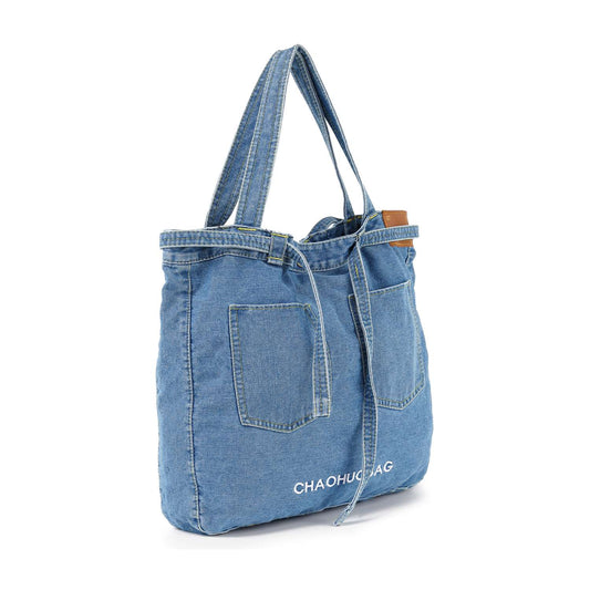 Denim Front Pocket Large Tote Handbag