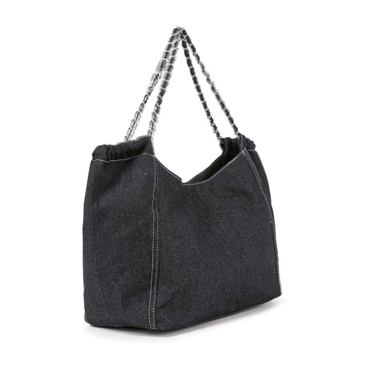 Chain Handle Oversized Denim Tote