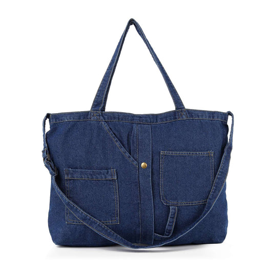 Front Pocket Oversized Denim Tote