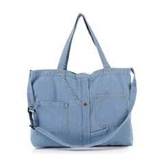 Front Pocket Oversized Denim Tote