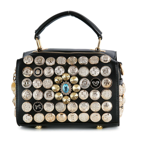 Intricate Button Design Satchel Handbag