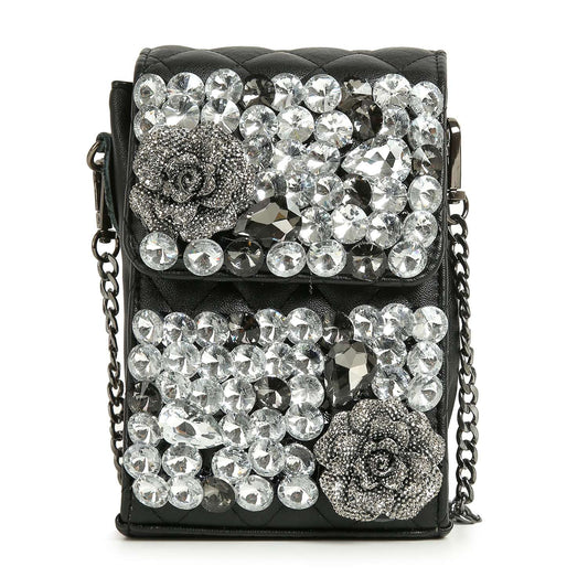 Large Rhinestone Flower Design Ultra Petite Crossbody
