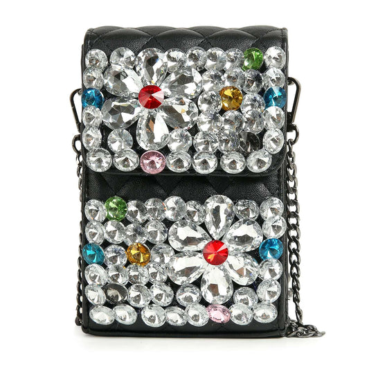 Large Rhinestone Flower Design Ultra Petite Crossbody