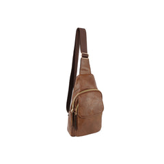 Front pocket travel leather sling bag