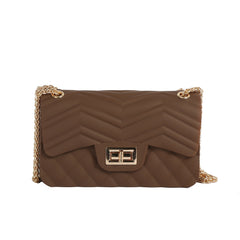 Matte Chevron Turn-Lock Chain Crossbody