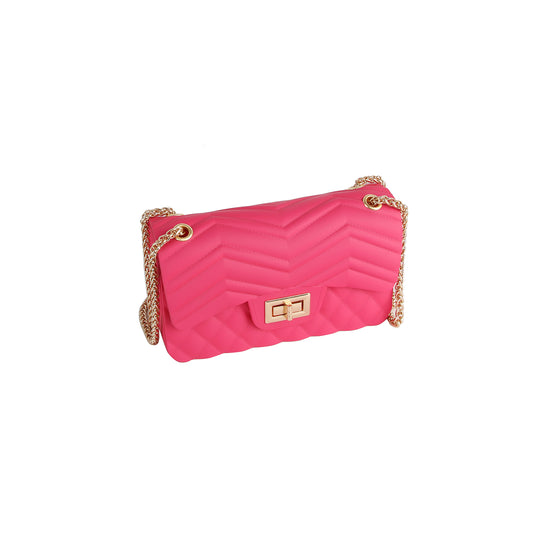 Matte Chevron Turn-Lock Chain Crossbody