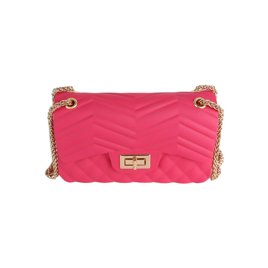 Matte Chevron Turn-Lock Chain Crossbody