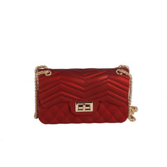 Matte Chevron Turn-Lock Chain Crossbody