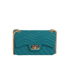 Matte Chevron Turn-Lock Chain Crossbody