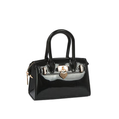 Glossy Mini Top Handle Satchel with Heart Charm