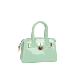 Glossy Mini Top Handle Satchel with Heart Charm