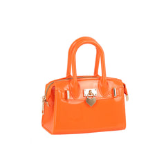 Glossy Mini Top Handle Satchel with Heart Charm