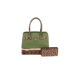 2 in 1 Cheetah Accent Handbag and Clutch