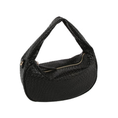 Textured leather hobo bag with crossbody strap