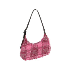 Distressed checkered pattern shoudler bag