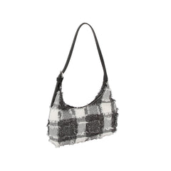Distressed checkered pattern shoudler bag