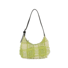 Distressed checkered pattern shoudler bag