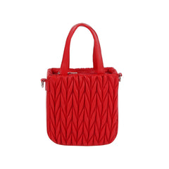 Woven design top handle bucket bag with crossbody chain