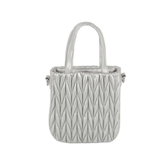 Woven design top handle bucket bag with crossbody chain