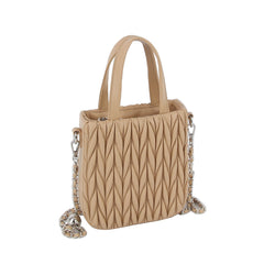 Woven design top handle bucket bag with crossbody chain