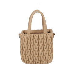 Woven design top handle bucket bag with crossbody chain