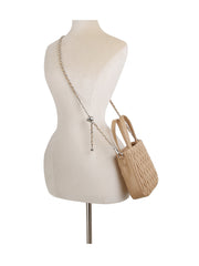 Woven design top handle bucket bag with crossbody chain