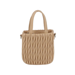 Woven design top handle bucket bag with crossbody chain