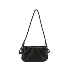 Soft leather scrunch shoulder bag with woven strap