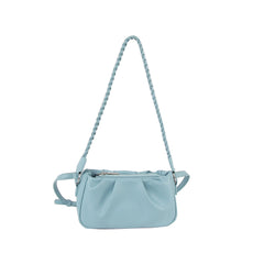 Soft leather scrunch shoulder bag with woven strap