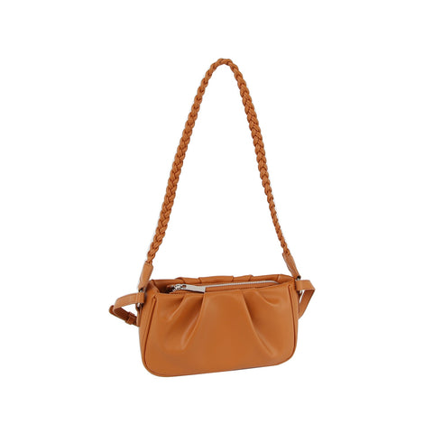 Soft leather scrunch shoulder bag with woven strap – Handbag Factory